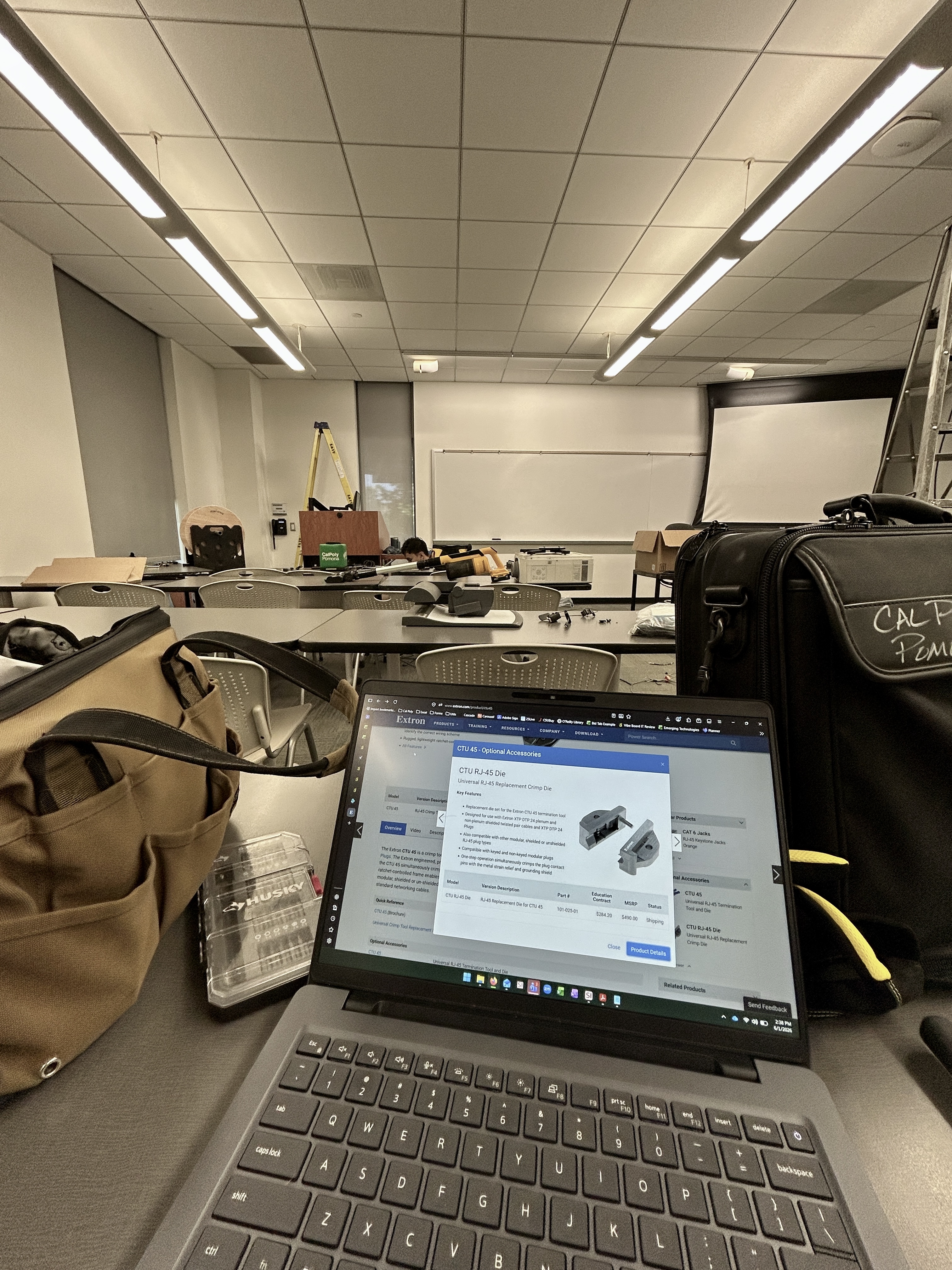 Classroom technology work being configured and tested during an instructional space project