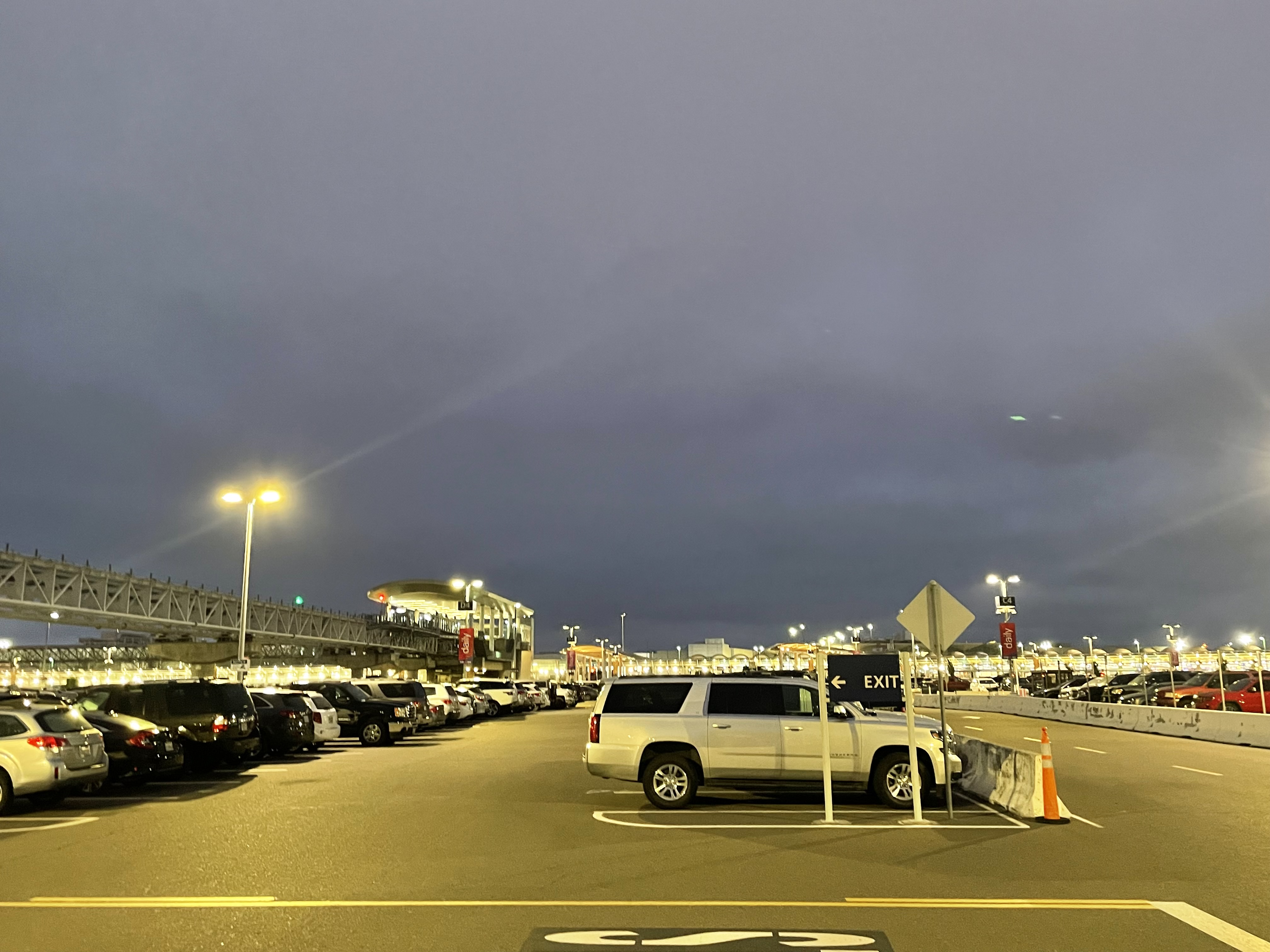 The same airport-area parking environment during nighttime radar tuning